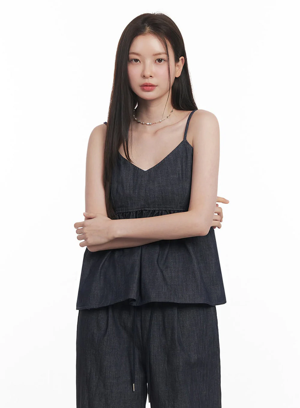 Cotton Flare V-Neck Denim Cami Top IY509 - Image 15