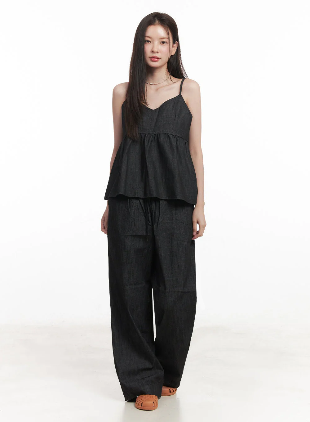 Cotton Flare V-Neck Denim Cami Top IY509 - Image 16