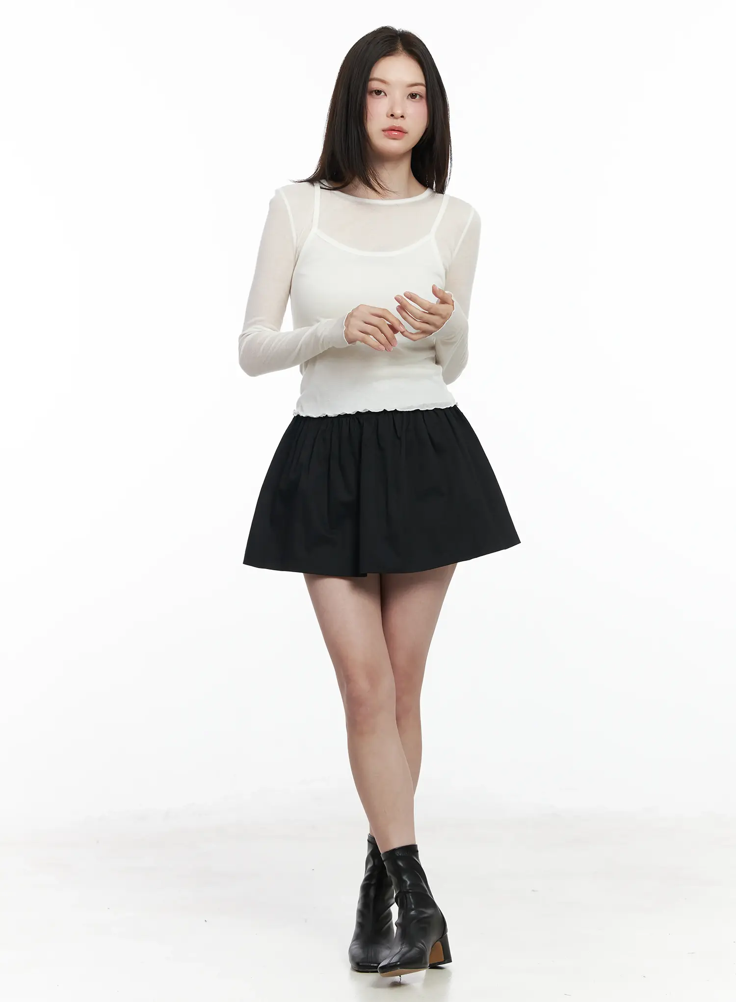 Cotton Shirred A-Line Mini Skirt IF524 - Image 6