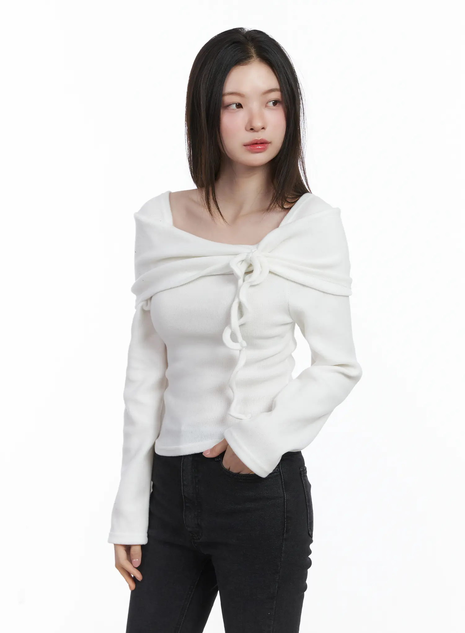 Cozy Fleece Off-Shoulder Shirred Top CJ506 - Image 2