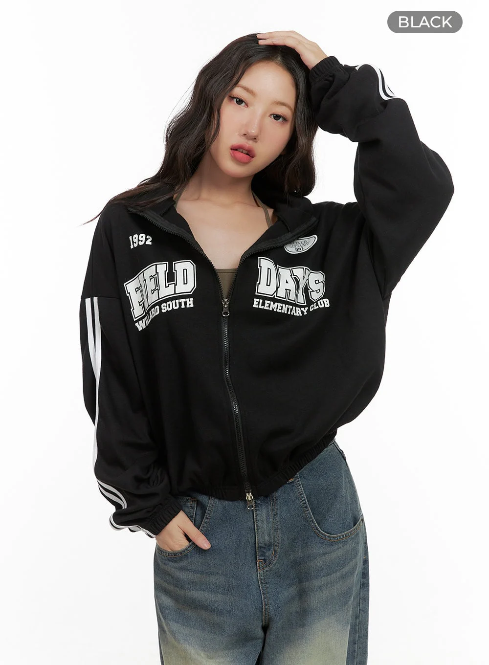 Cozy Lettering Zip-Up Sweatshirt CG423 - Image 10