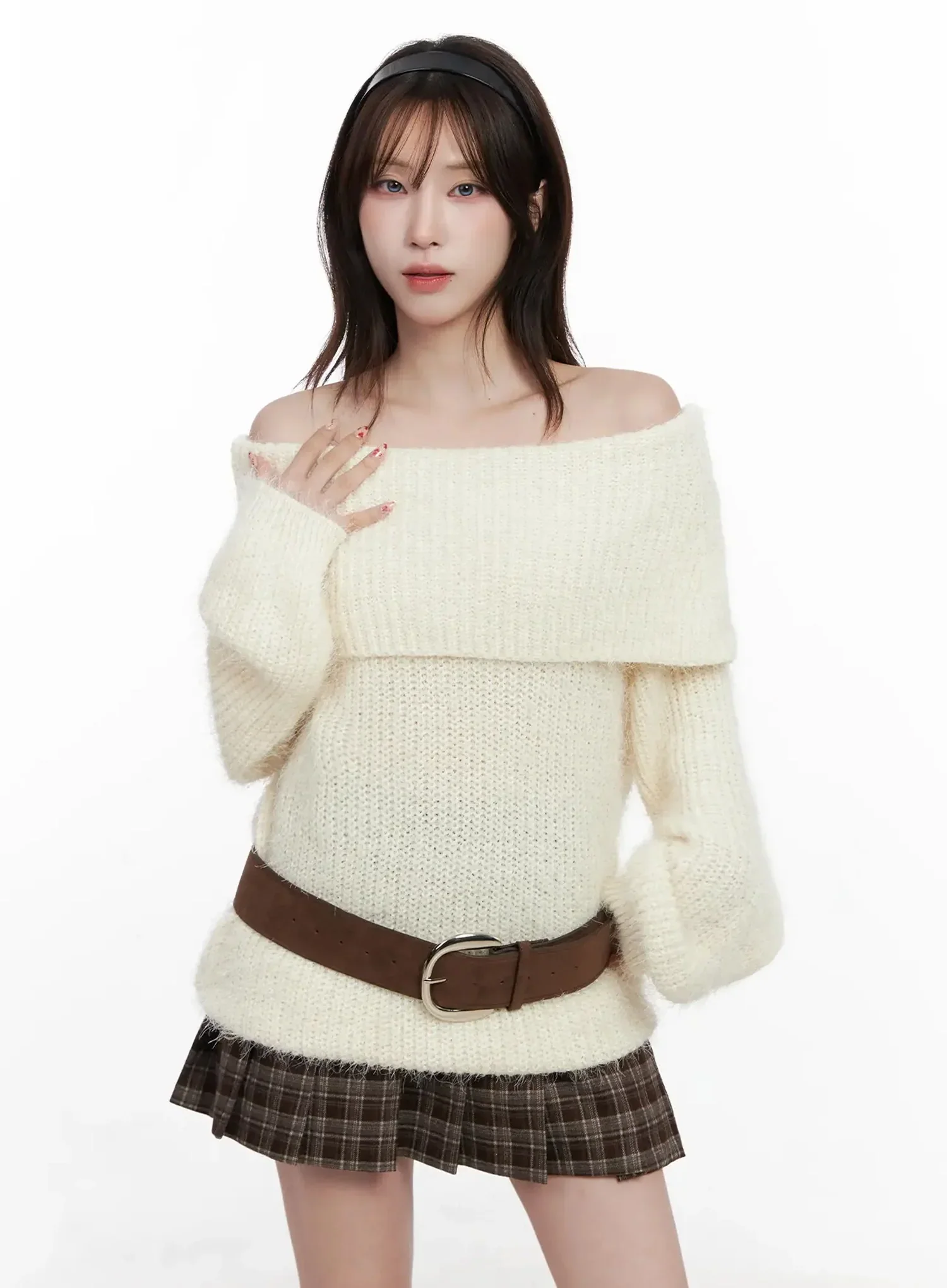 Cozy Off-Shoulder Knit Sweater IN514 - Image 8