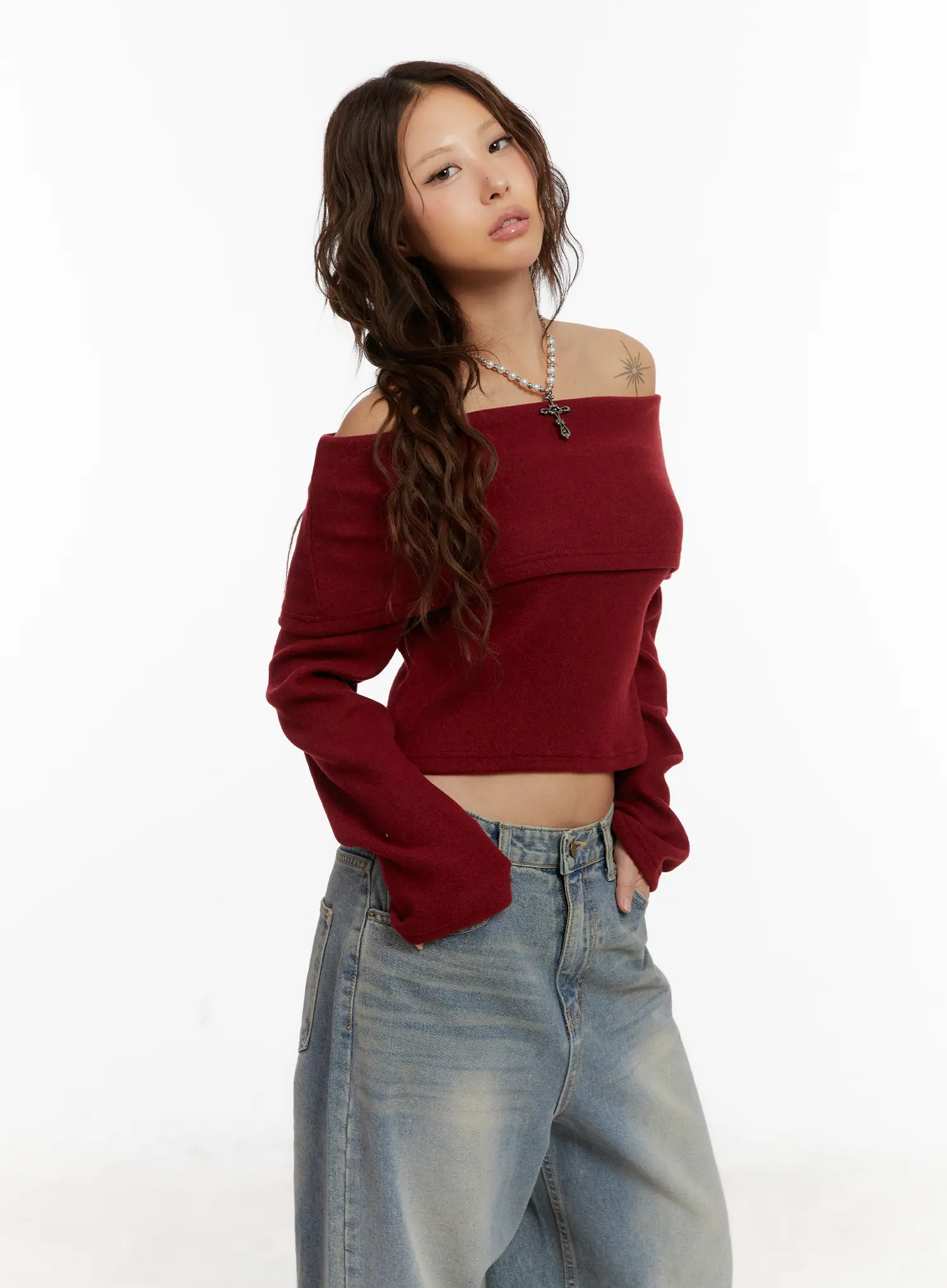 Cozy Off-Shoulder Long Sleeve Knit Top CD517 - Image 4