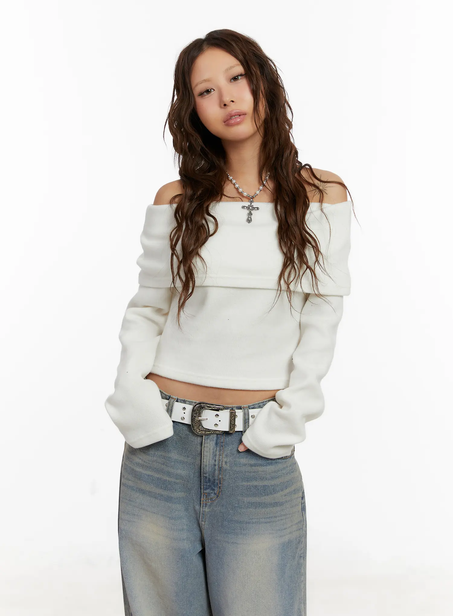 Cozy Off-Shoulder Long Sleeve Knit Top CD517 - Image 9