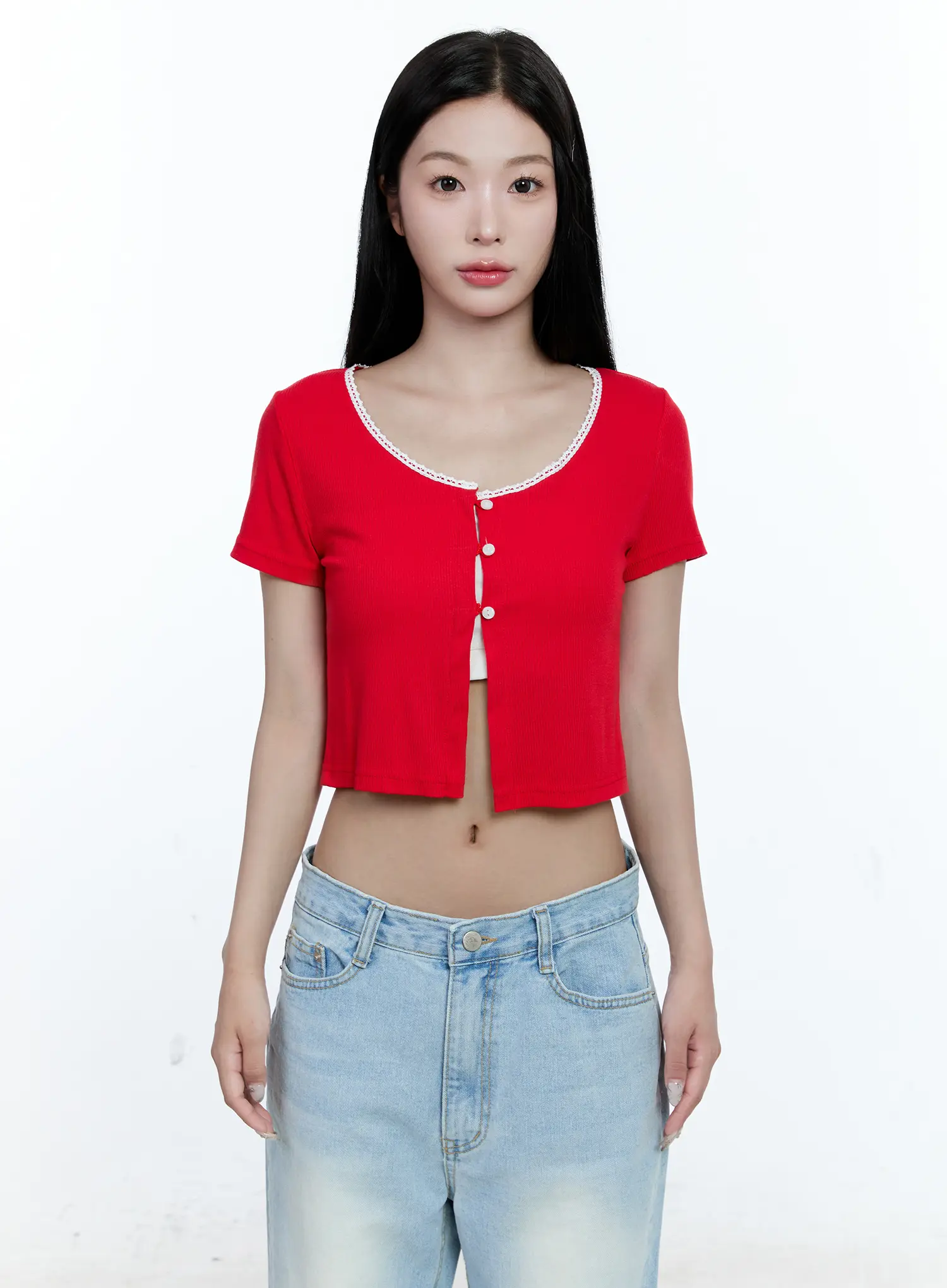 Cropped Button-Up Short Sleeve Cardigan CG512