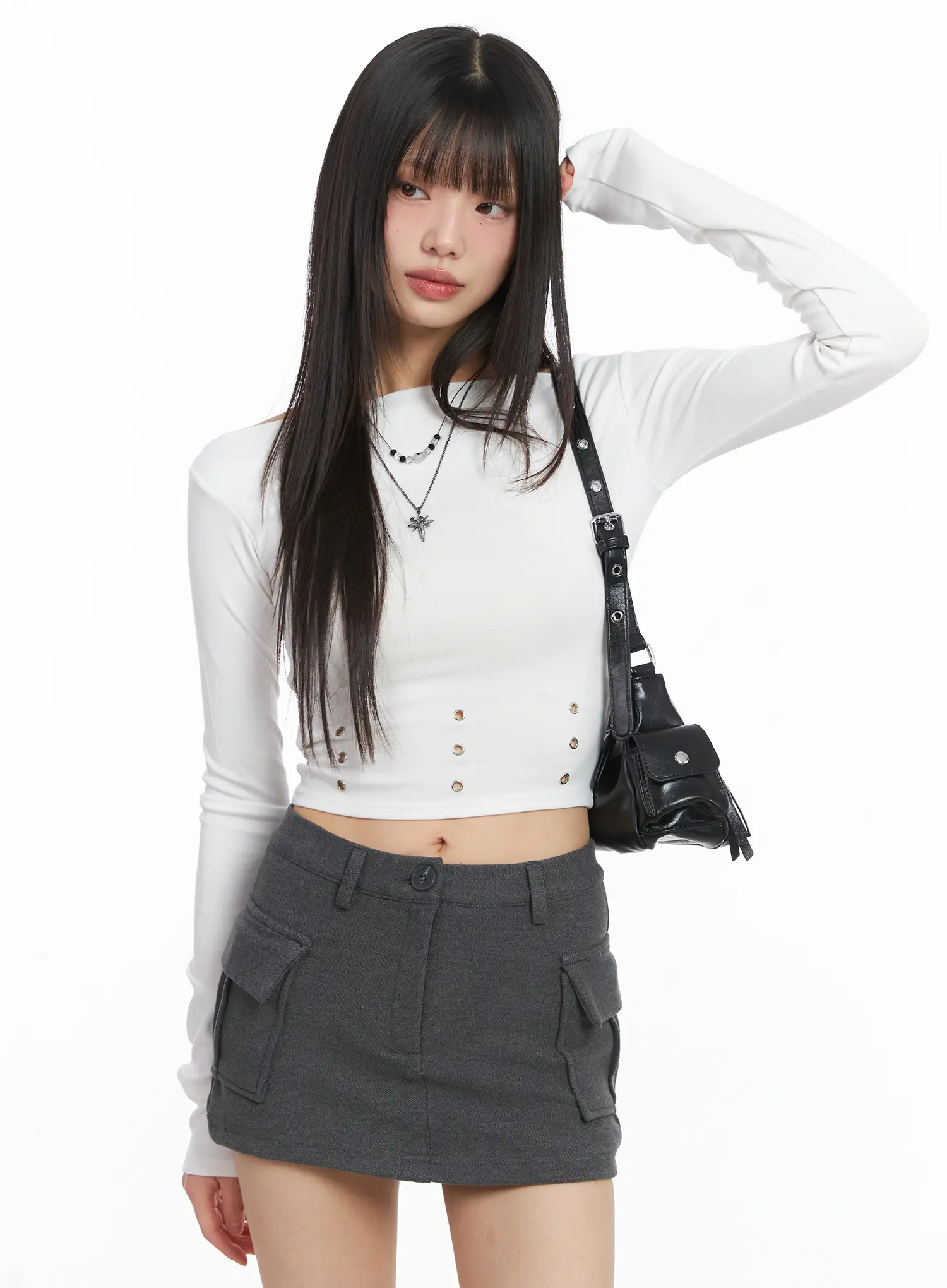 Cropped Eyelet Long Sleeve Tee CJ501