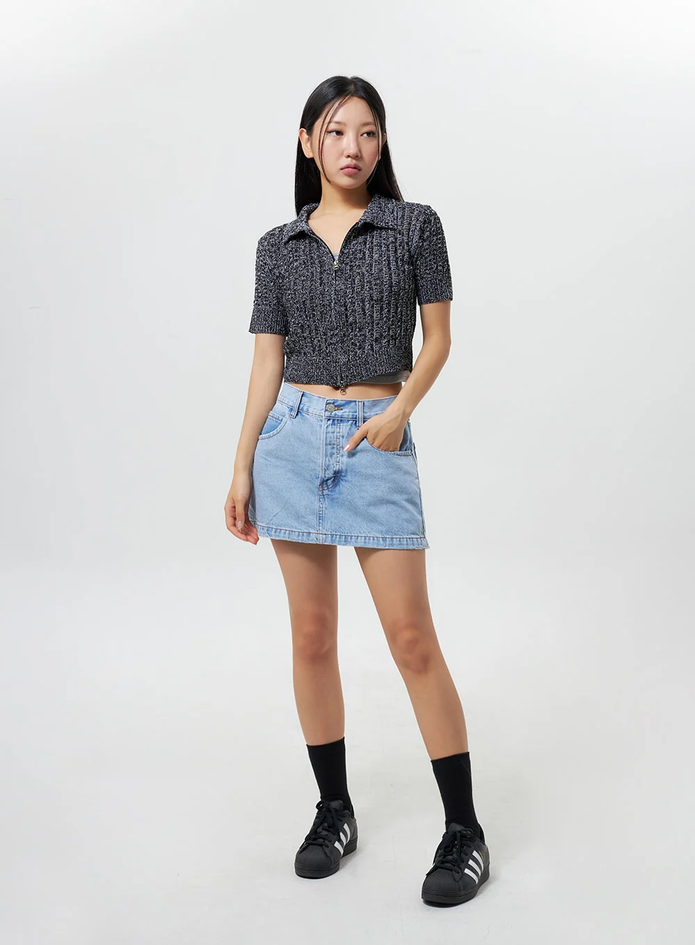 Cropped Knit Zip-Up CY325 - Image 13