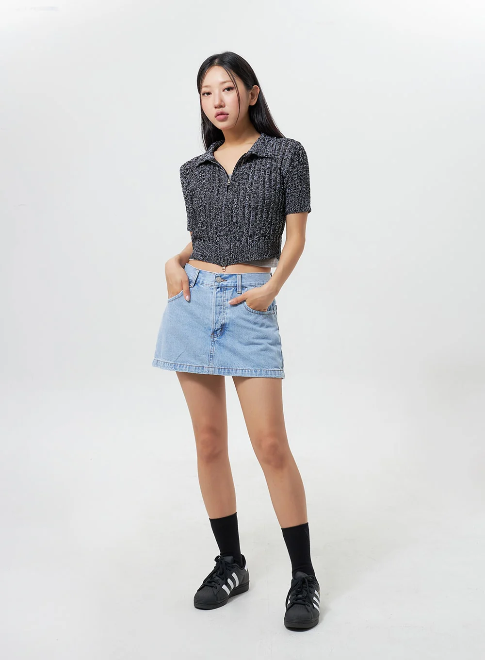 Cropped Knit Zip-Up CY325 - Image 4