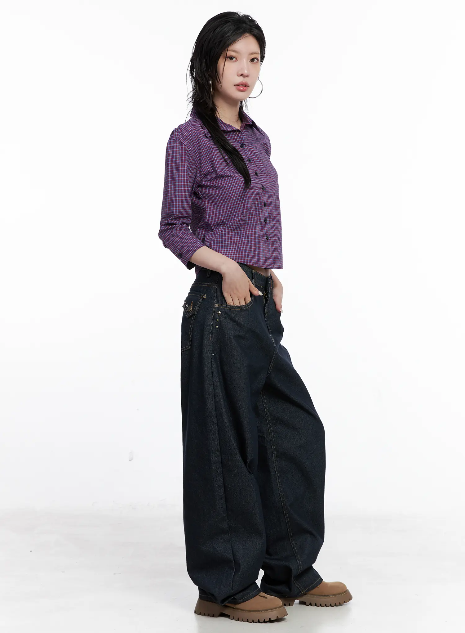 Cropped Plaid Button Up Shirt CS512 - Image 6