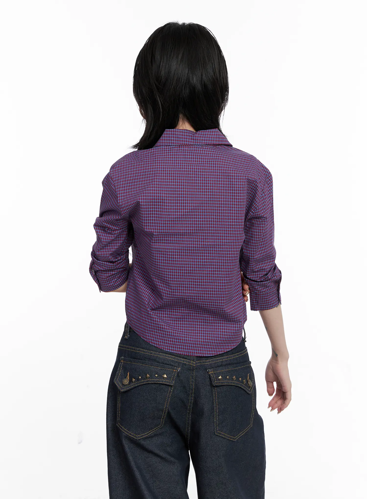 Cropped Plaid Button Up Shirt CS512 - Image 7