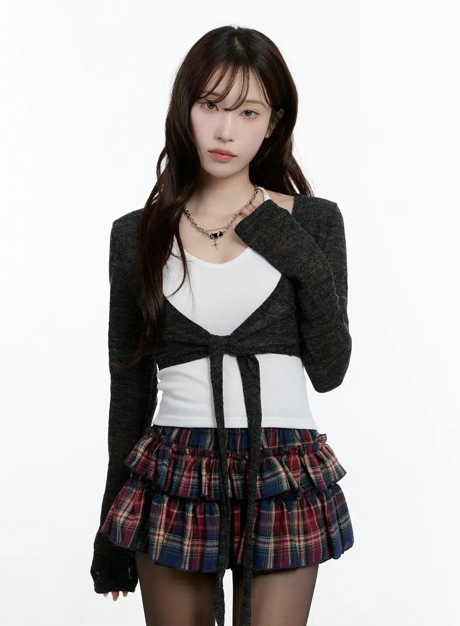 Cropped Sheer Wrap Cardigan CN517 - Image 10