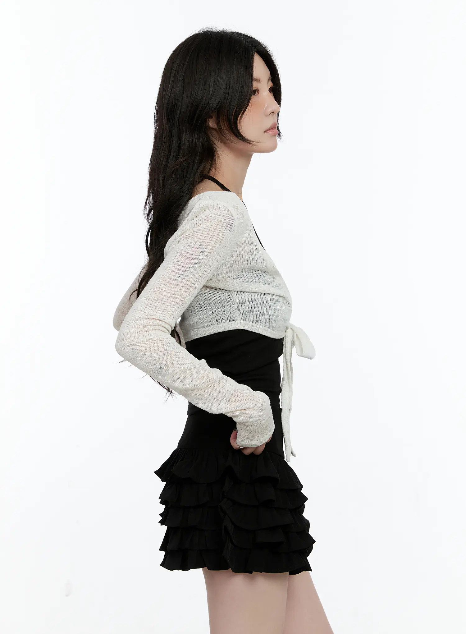 Cropped Sheer Wrap Cardigan CN517 - Image 6