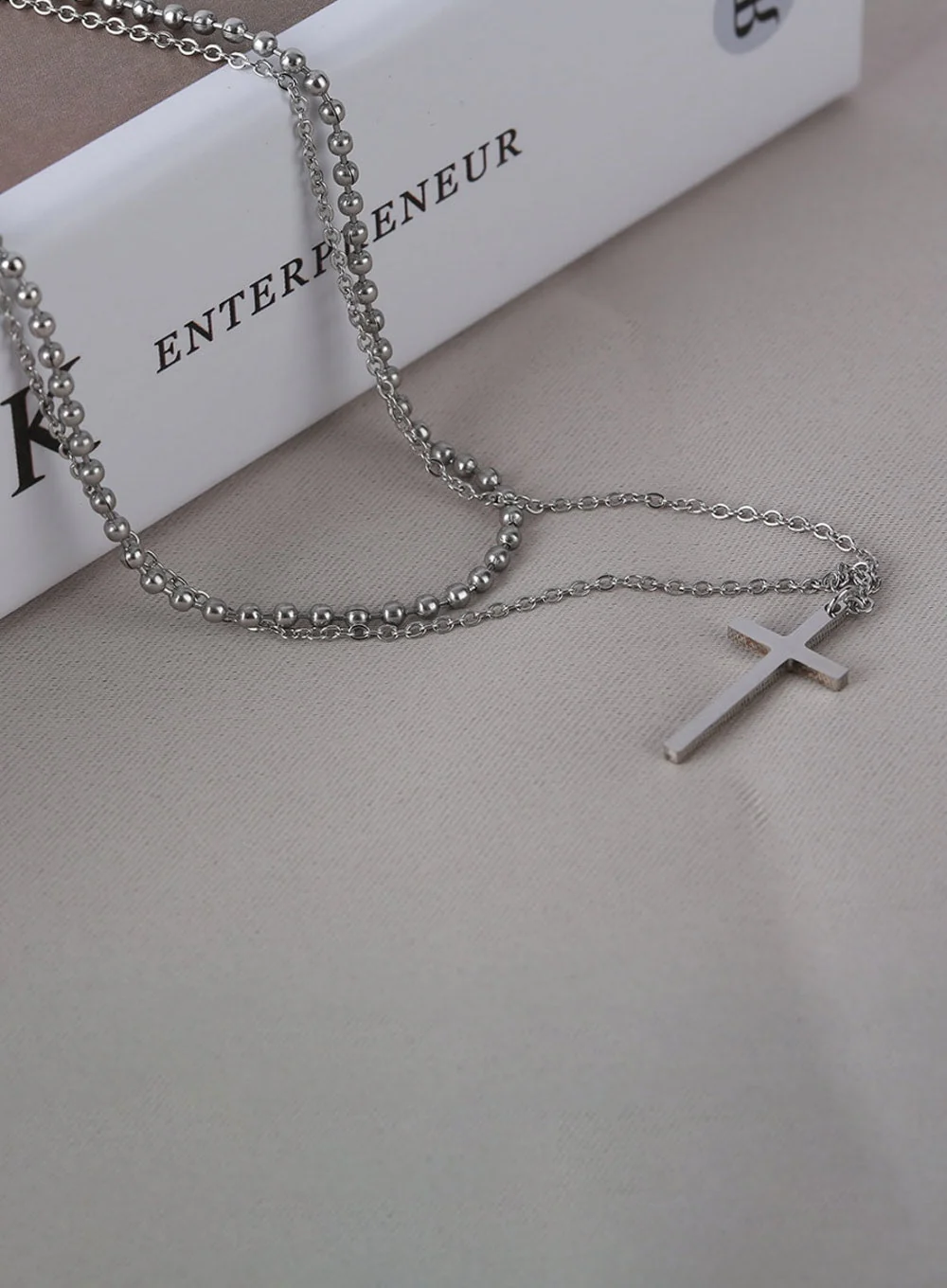 Cross Fender Double Necklace IL403 - Image 2