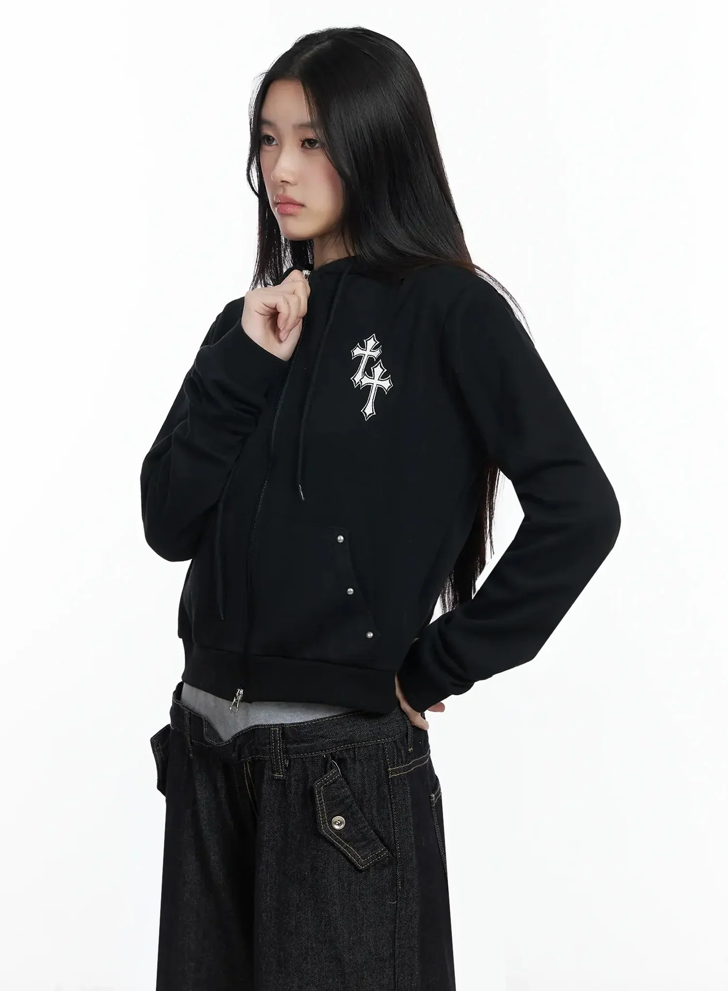 Cross Graphic Zip-Up Hoodie IM506 - Image 2