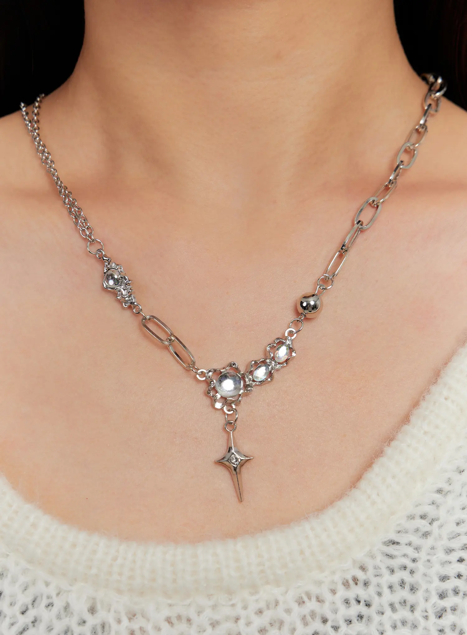 Crystal Chain Link Necklace IO527 - Image 2