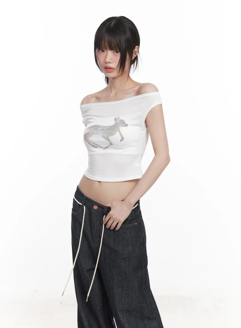Cute Animal-Print Graphic Off-Shoulder Crop Top CY521 - Image 22