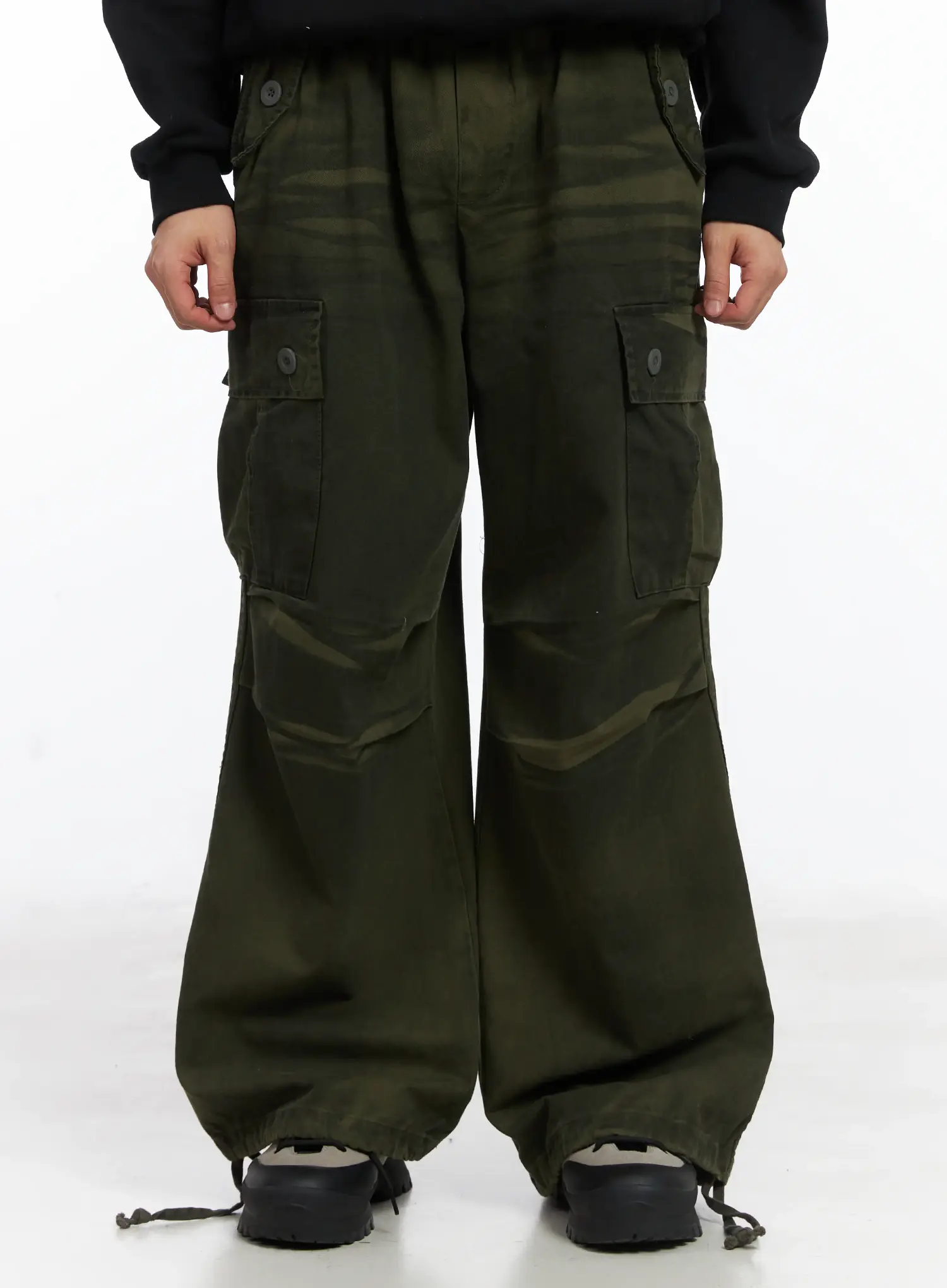 Dark Green Wide Cargo Pants ID515