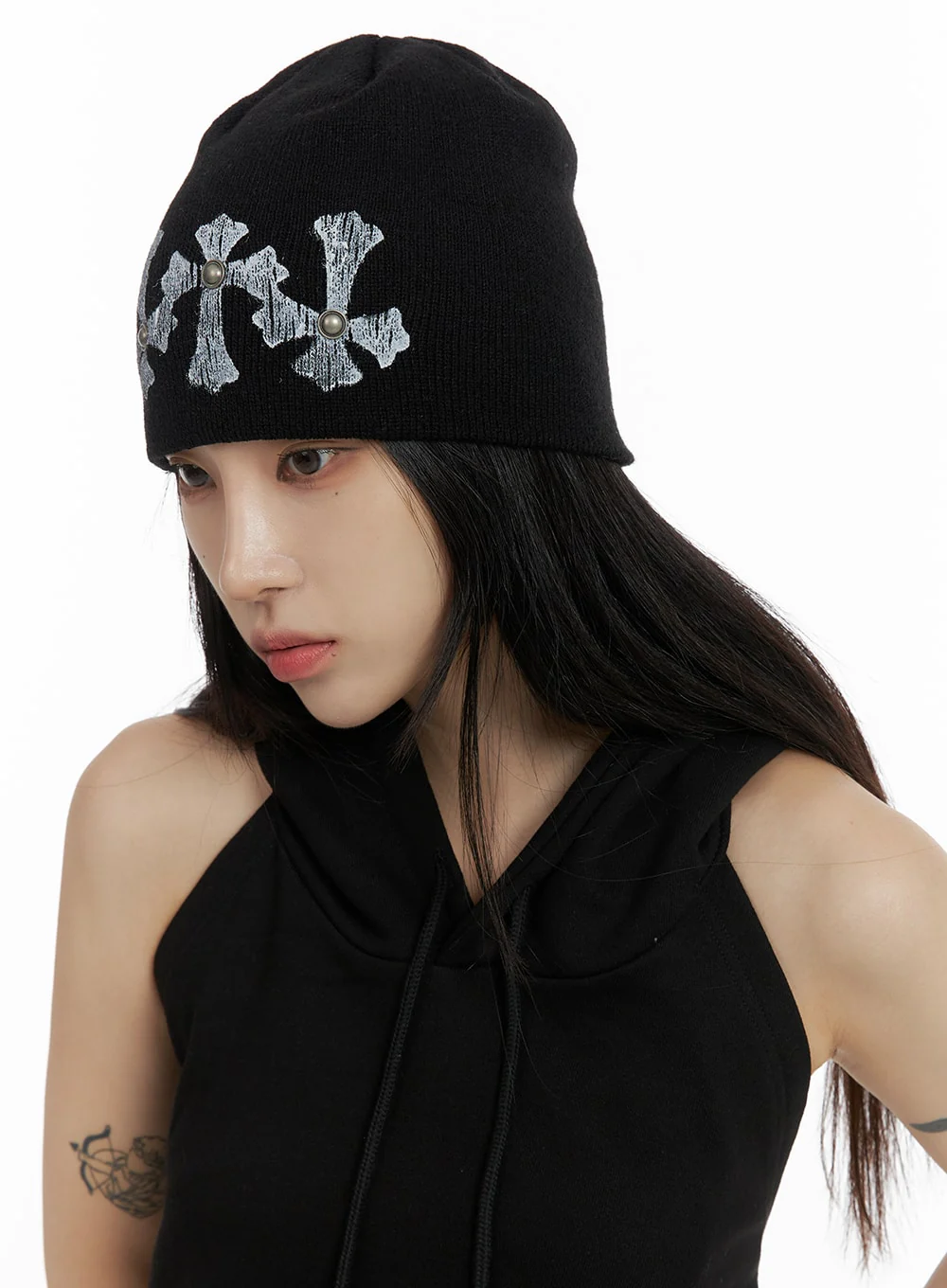 Dark Grunge Stud Graphic Beanie CF428 - Image 3
