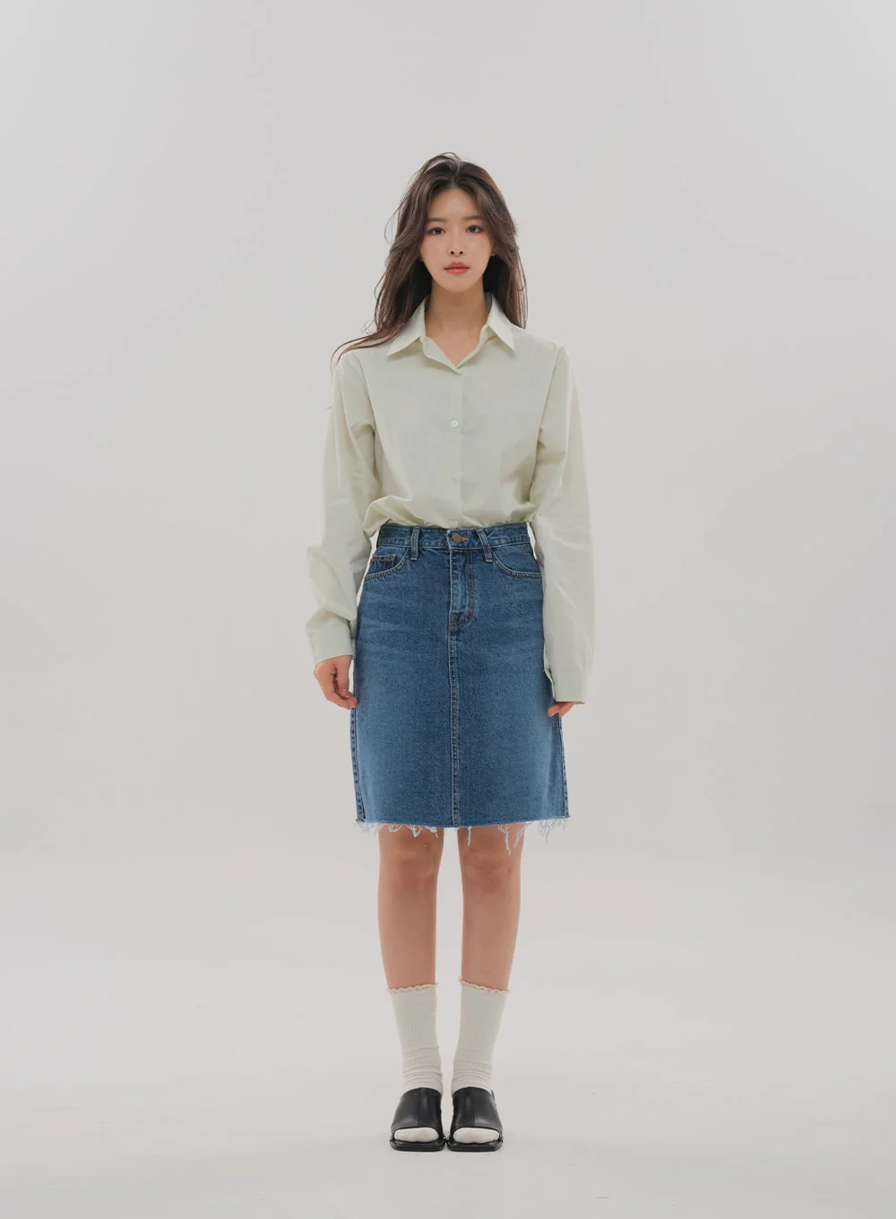 Denim Knee Length Skirt F5 - Image 14