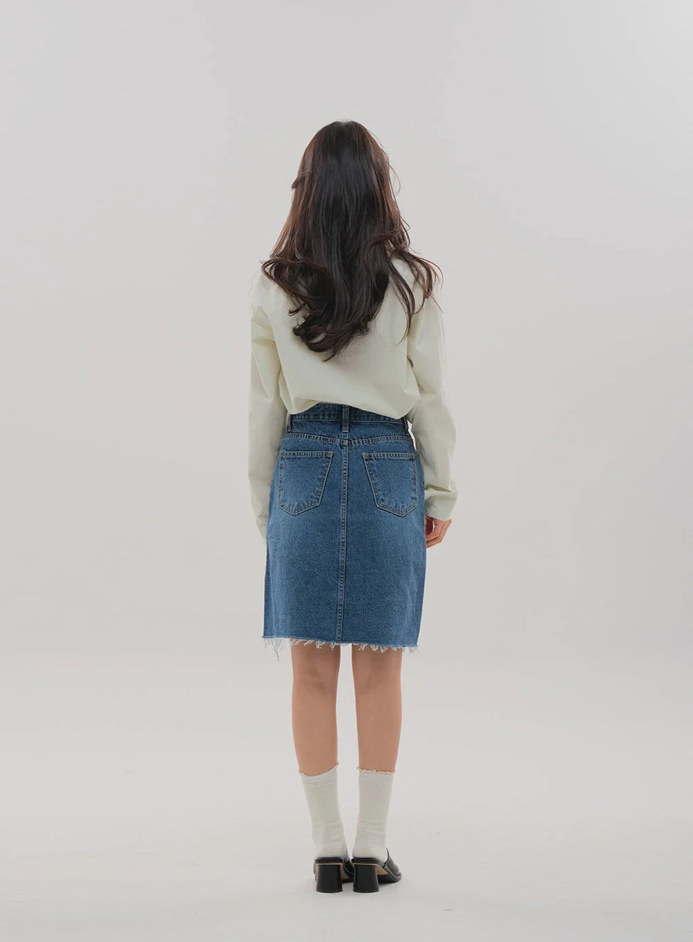 Denim Knee Length Skirt F5 - Image 16