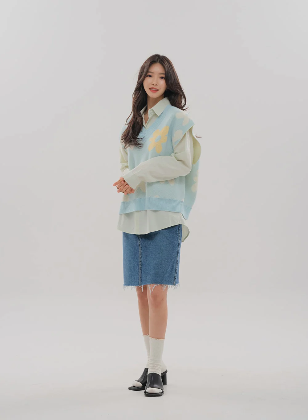 Denim Knee Length Skirt F5 - Image 4