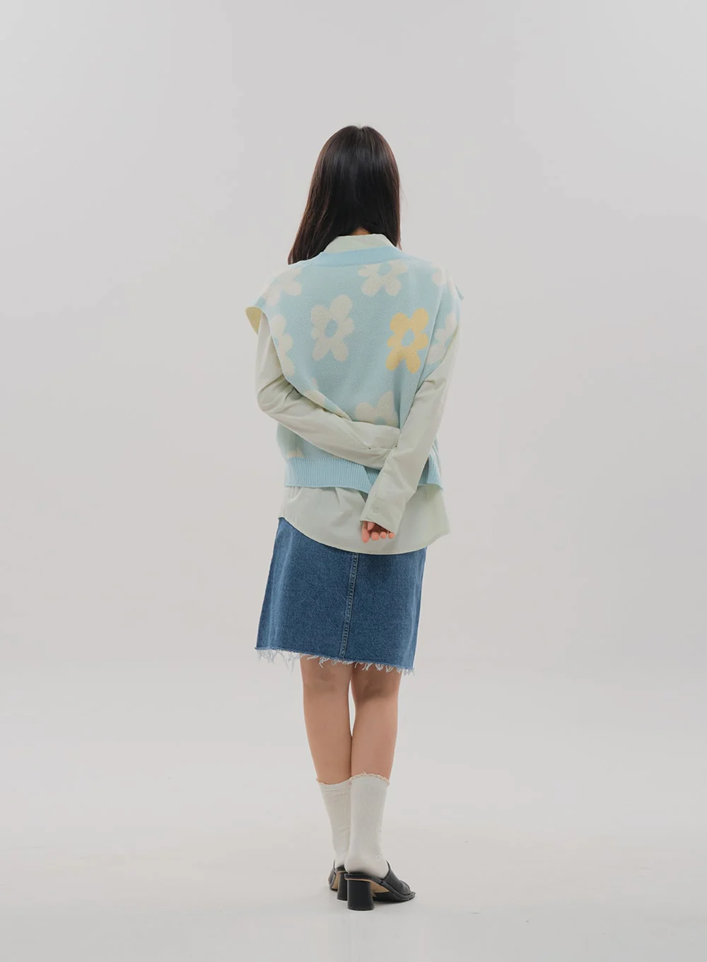 Denim Knee Length Skirt F5 - Image 5