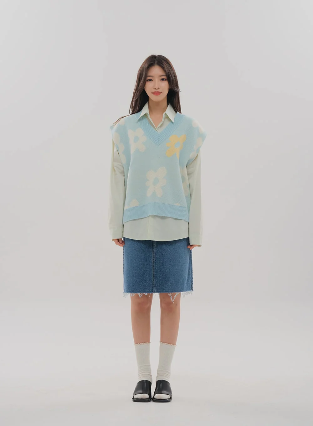 Denim Knee Length Skirt F5 - Image 6