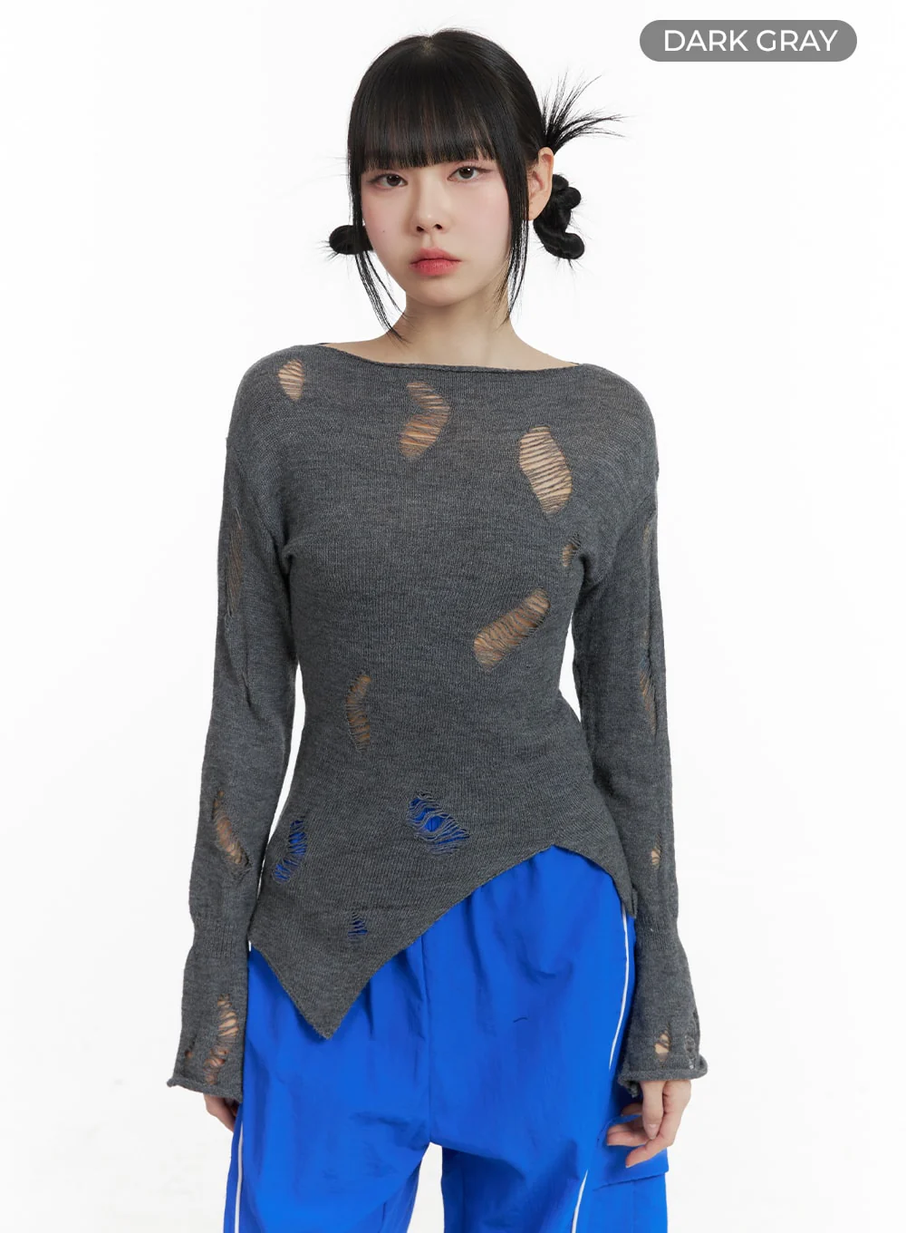 Destroyed Unbalanced Edge Knit Top OM426 - Image 8