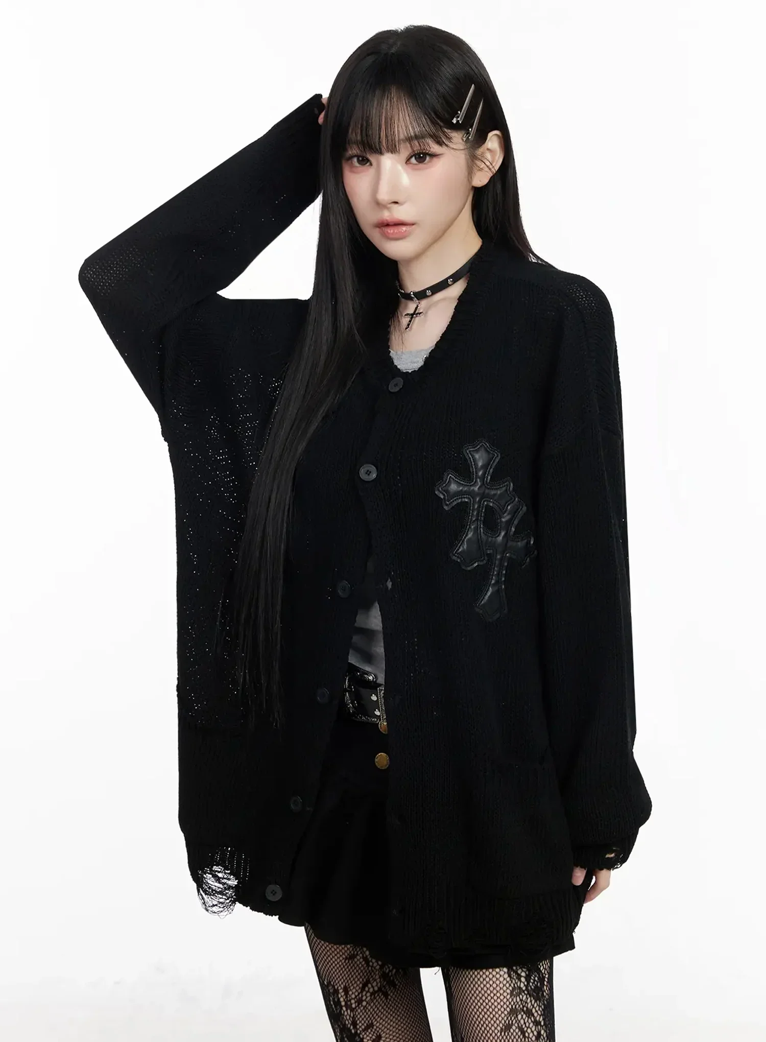 Distressed Graphic Print Cardigan IY511 - Image 2