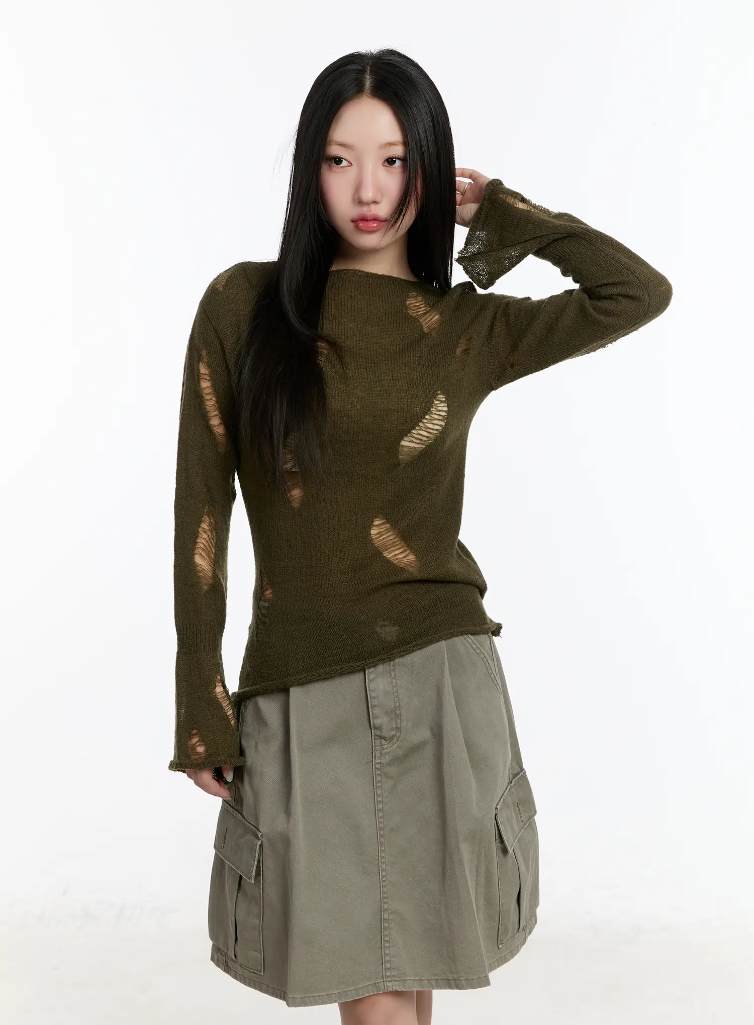 Distressed Knit Long Sleeve Top CM511 - Image 11