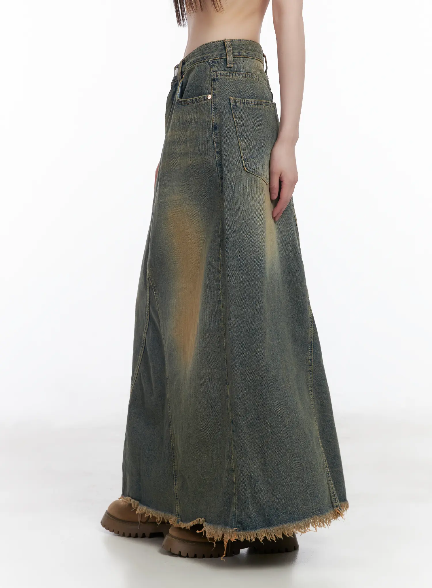 Distressed Maxi Denim Skirt CM525 - Image 3