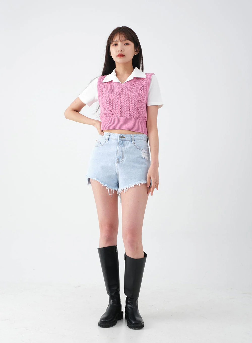 Distressed Raw Hem Denim Shorts CA27 - Image 5