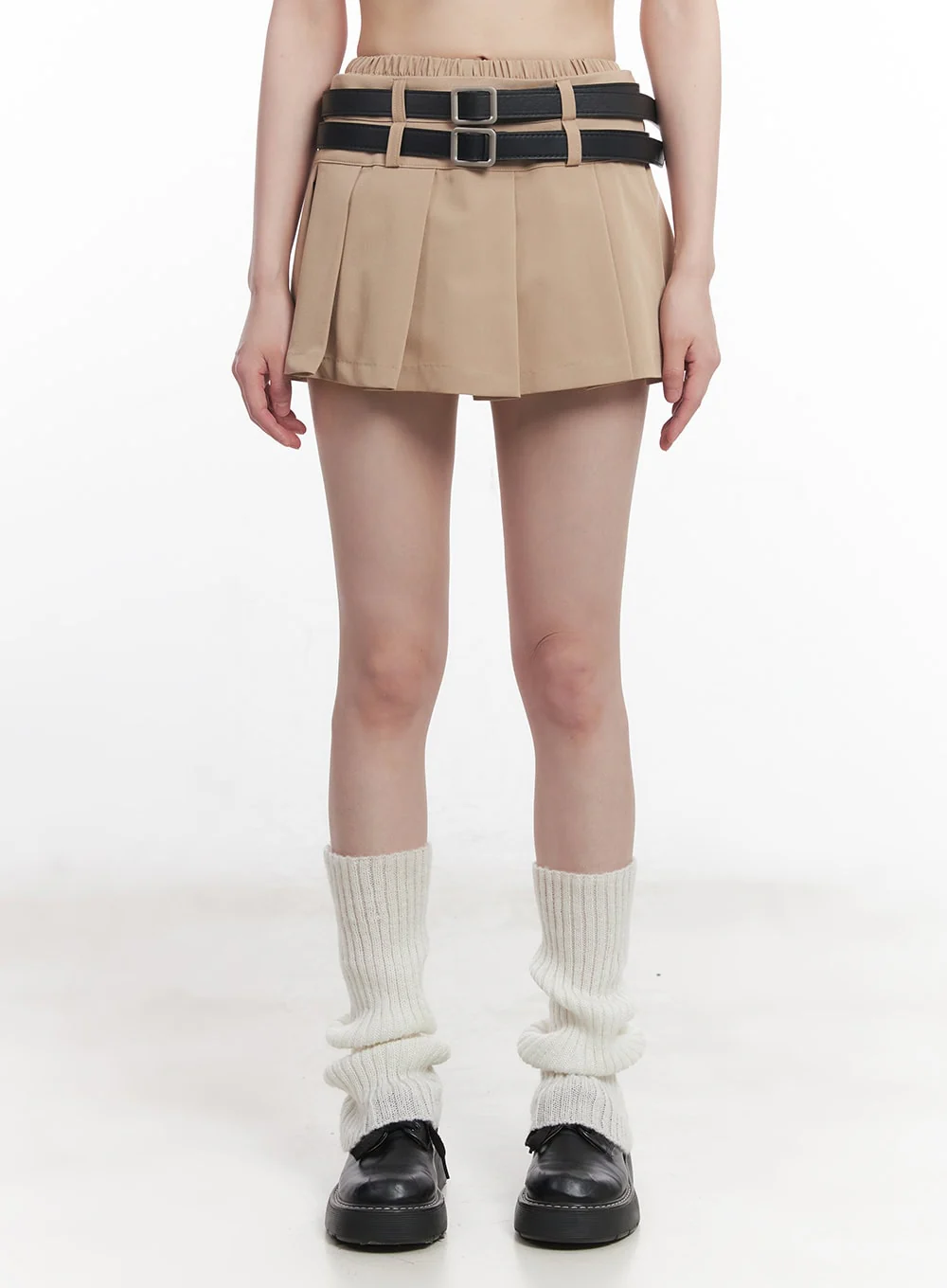 Double Belt Pleated Mini Skirt CU506