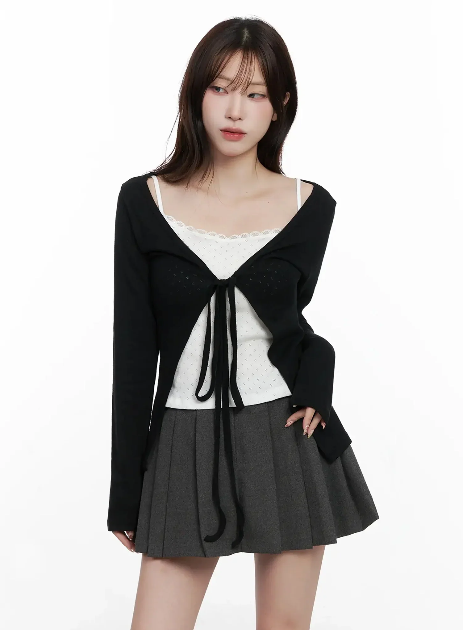 Elegant Tie-Front Ribbon Cardigan IN514 - Image 7