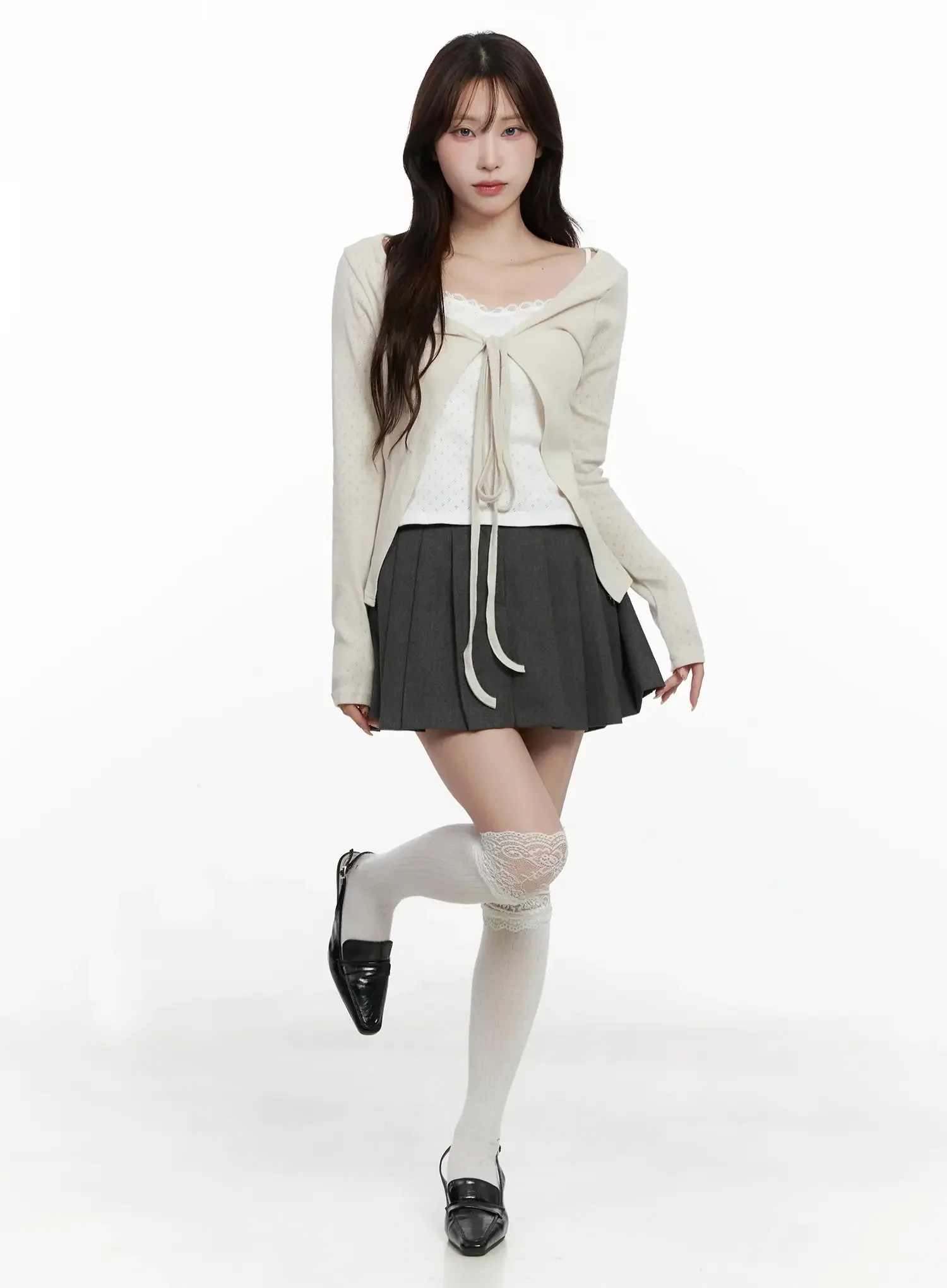 Elegant Tie-Front Ribbon Cardigan IN514 - Image 8