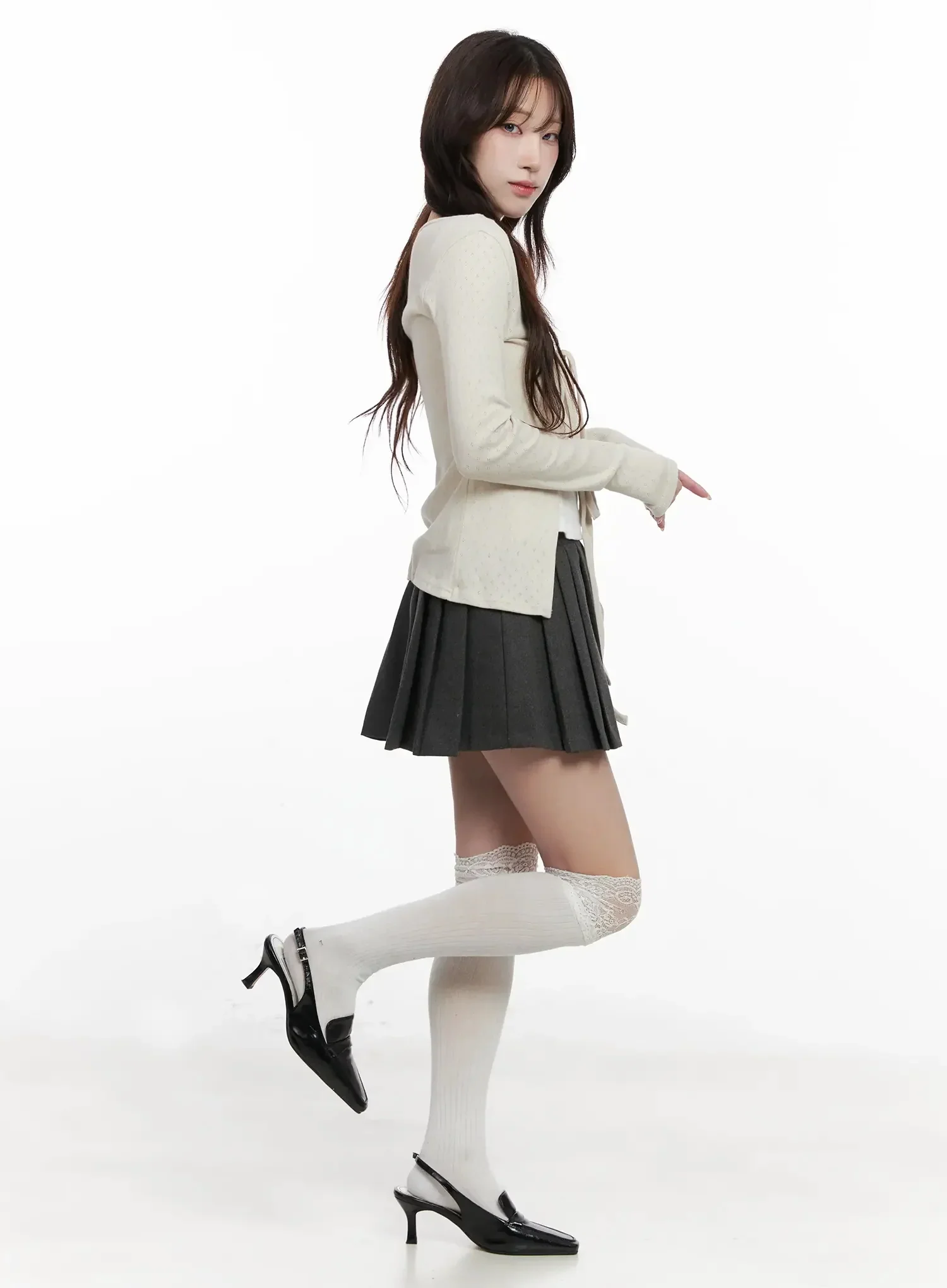 Elegant Tie-Front Ribbon Cardigan IN514 - Image 9