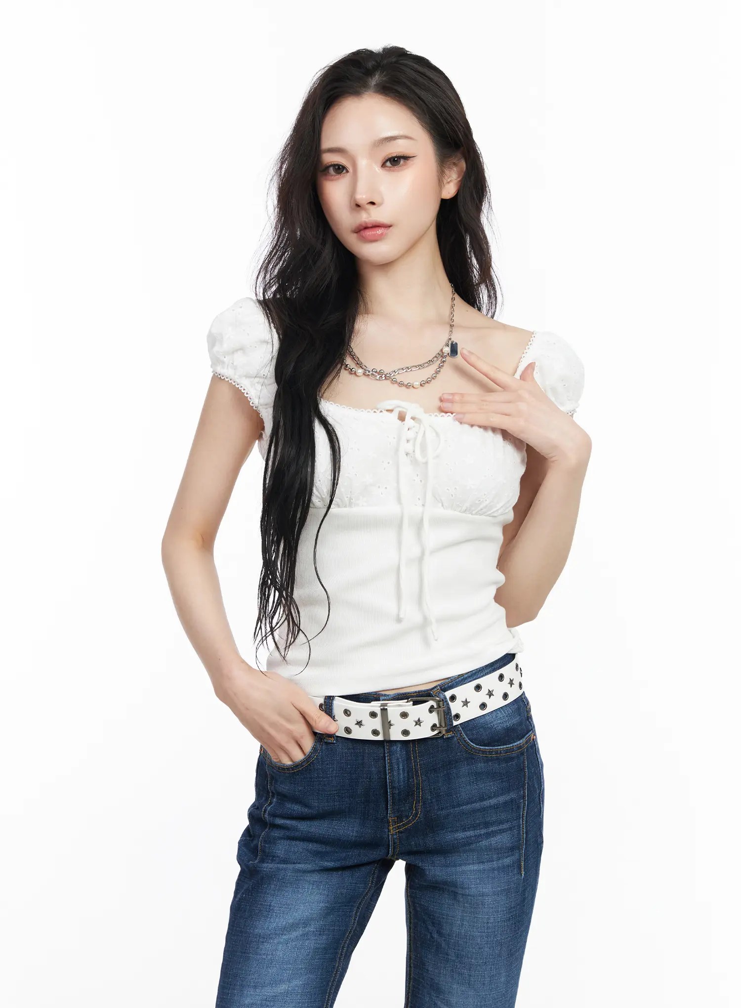 Eyelet Puff Sleeve Blouse CM518 - Image 10