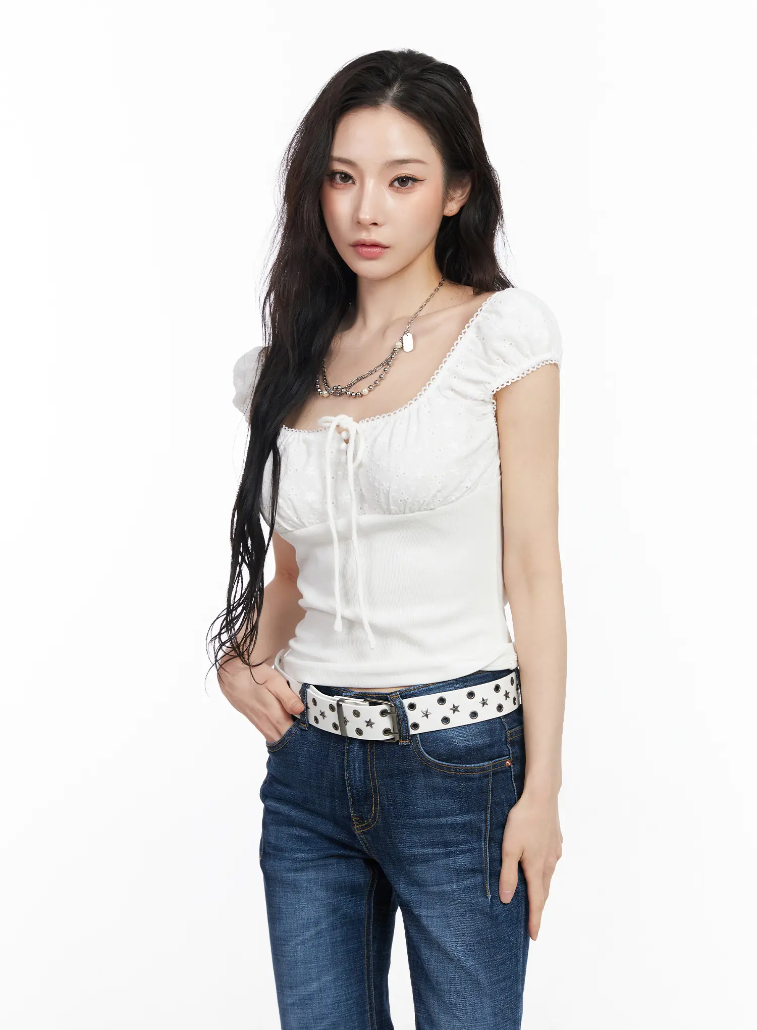 Eyelet Puff Sleeve Blouse CM518 - Image 2
