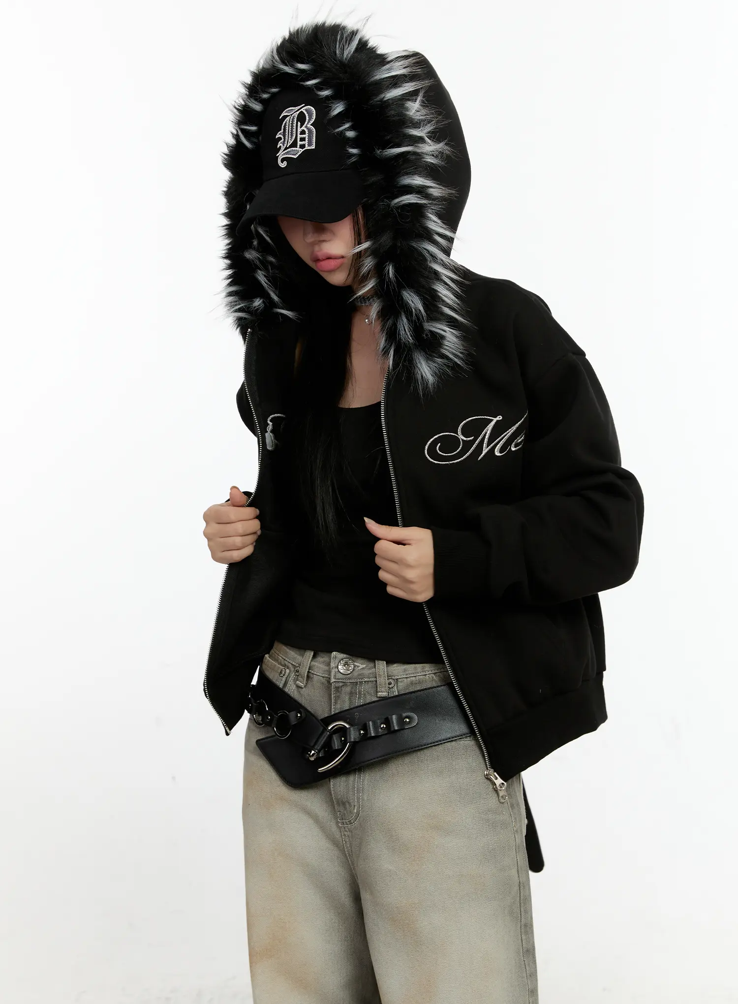 Faux Fur Zip-Up Hoodie CN506