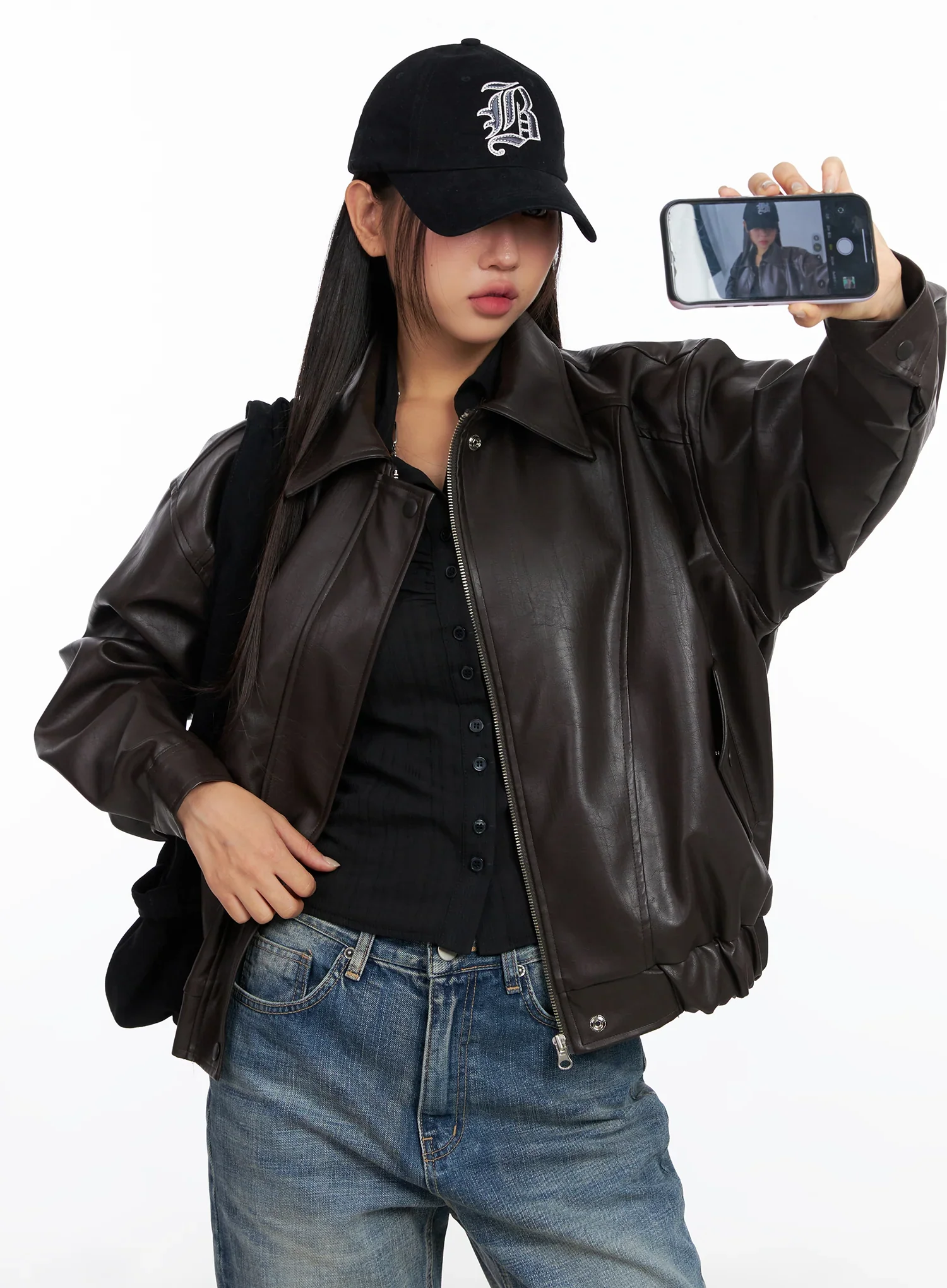Faux Leather Bomber Jacket CD321