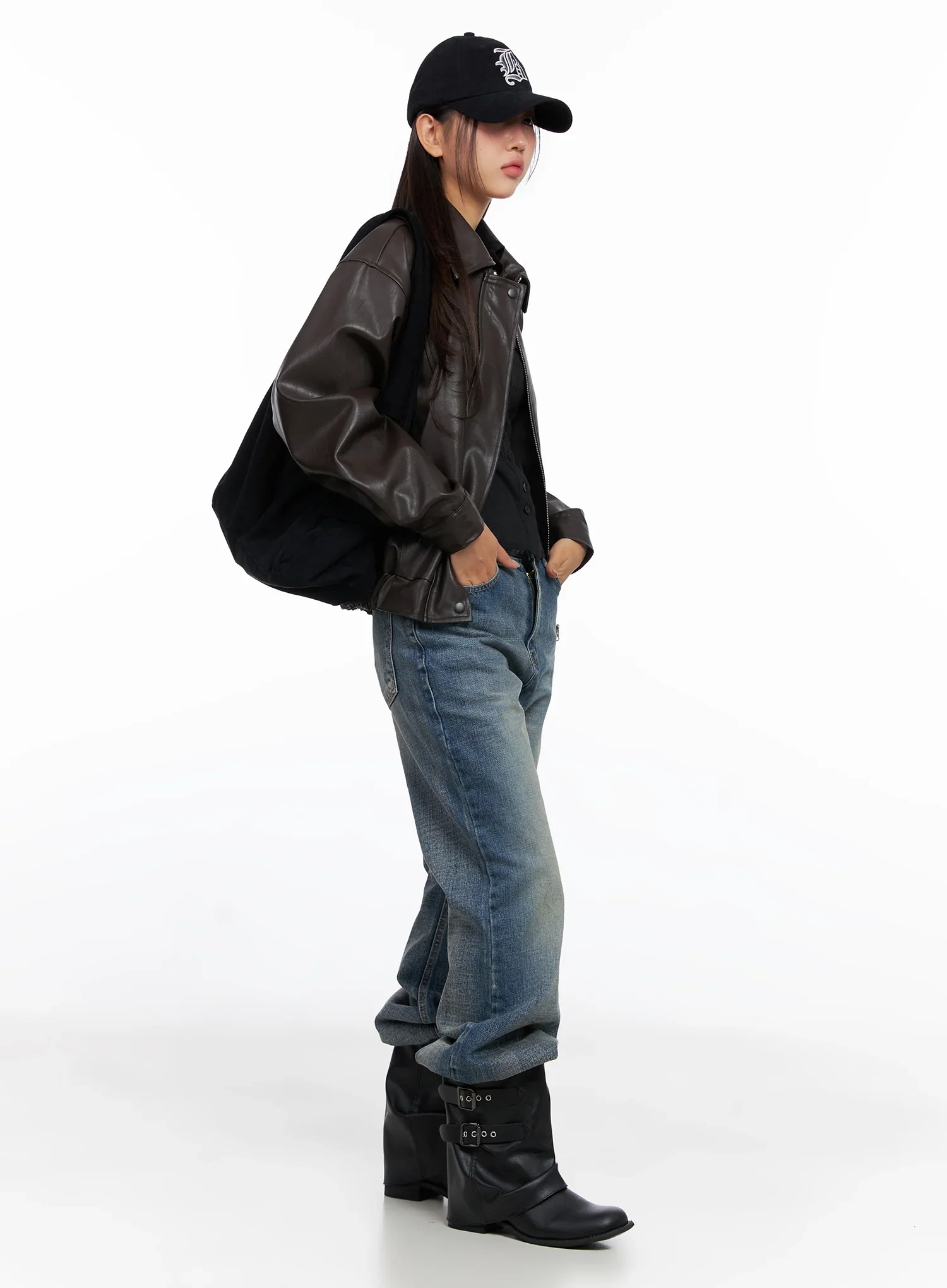 Faux Leather Bomber Jacket CD321 - Image 8