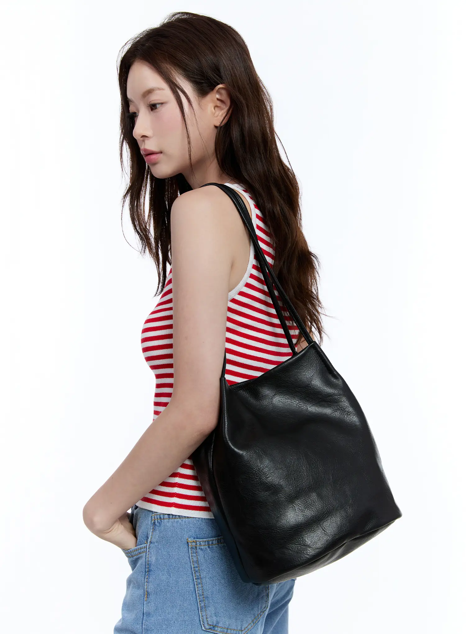 Faux Leather Classic Shoulder Bag CU513 - Image 13