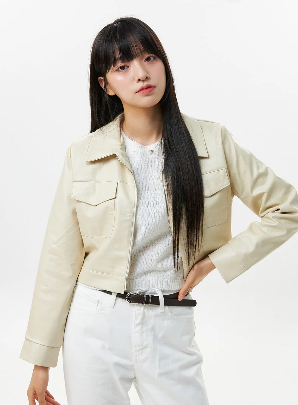 Faux Leather Collar Jacket OS305 - Image 4