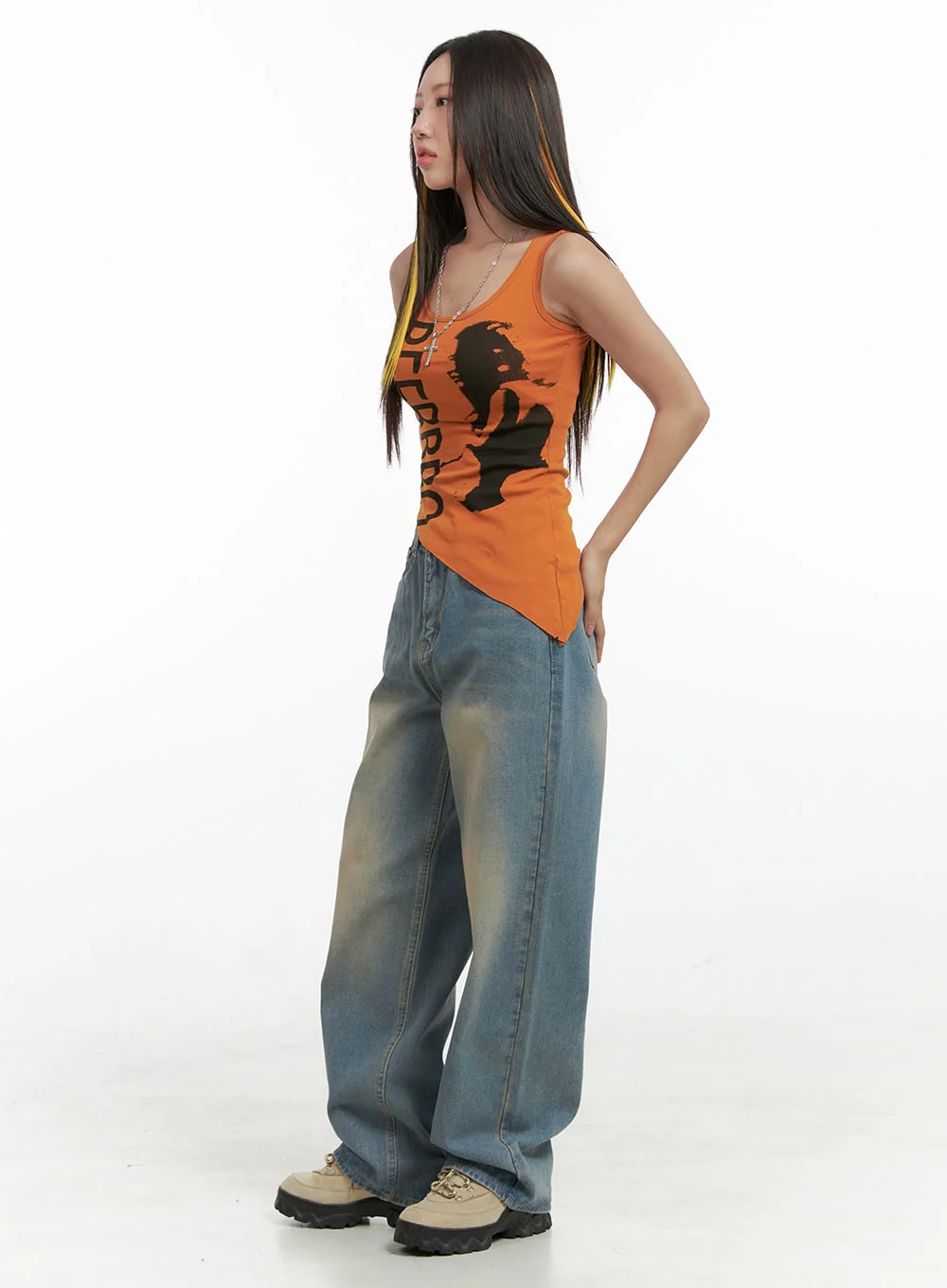 Faya Vintage Washed Wide Leg Jeans OG406 - Image 5