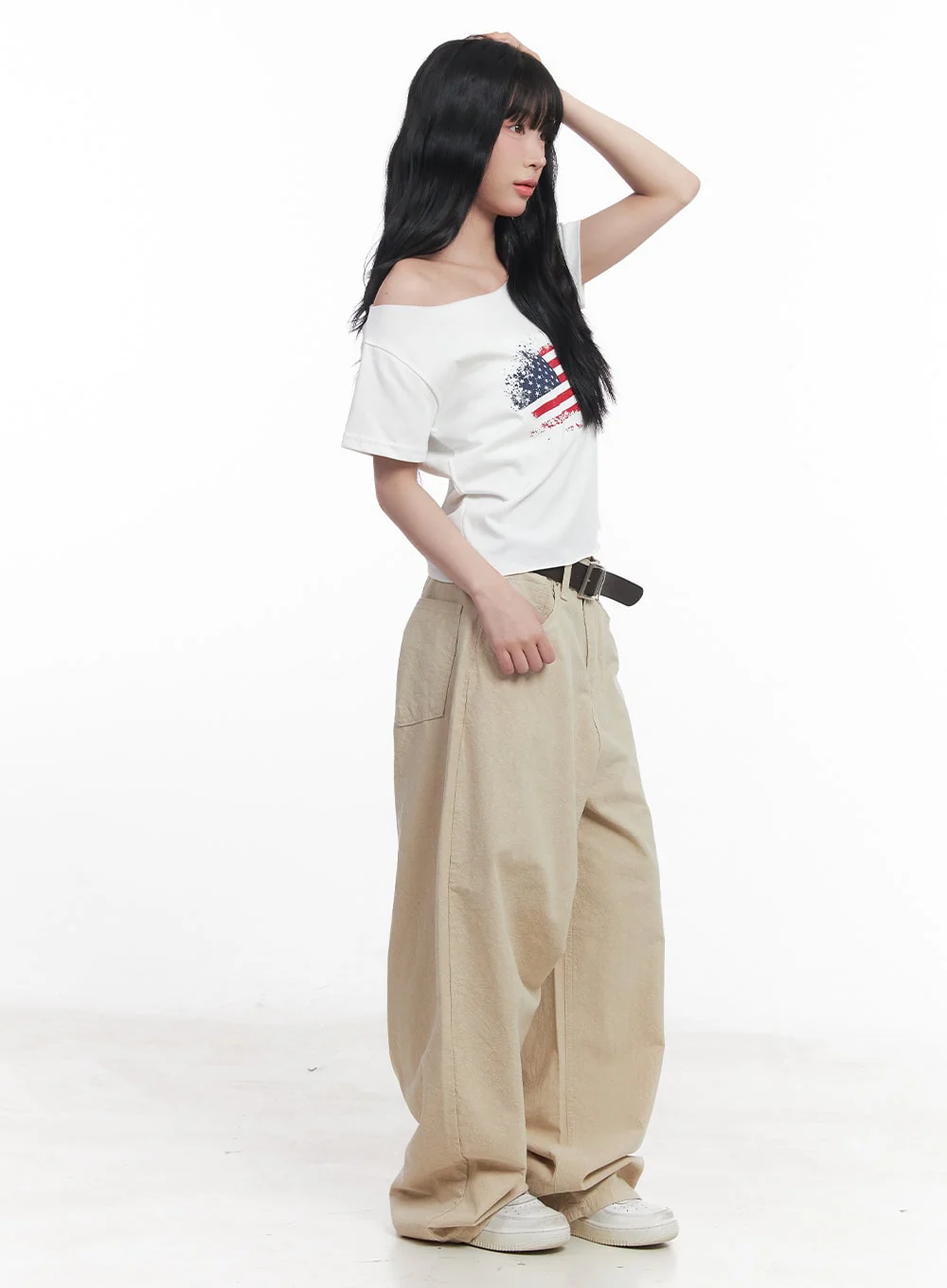 Flag Graphic Off-Shoulder Crop Tee CY527 - Image 4