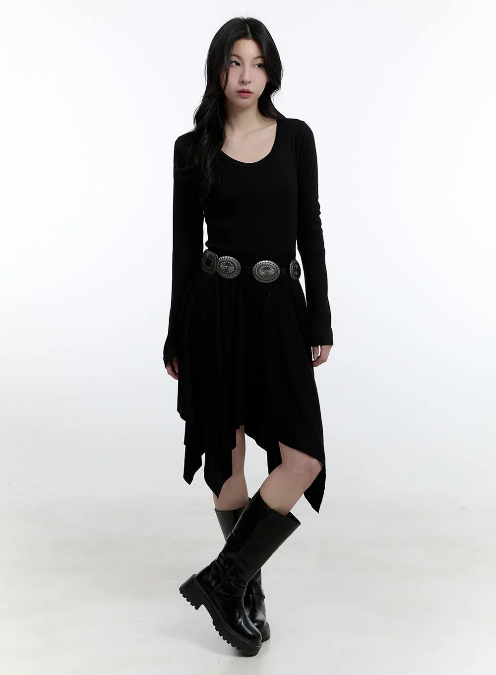 Flared Asymmetric Long Sleeve Midi Dress CJ522 - Image 2