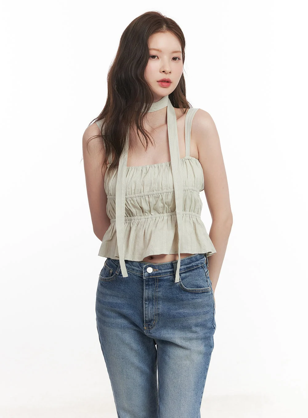Flirty Frill Crop Cami Top with Scarf CA501 - Image 11