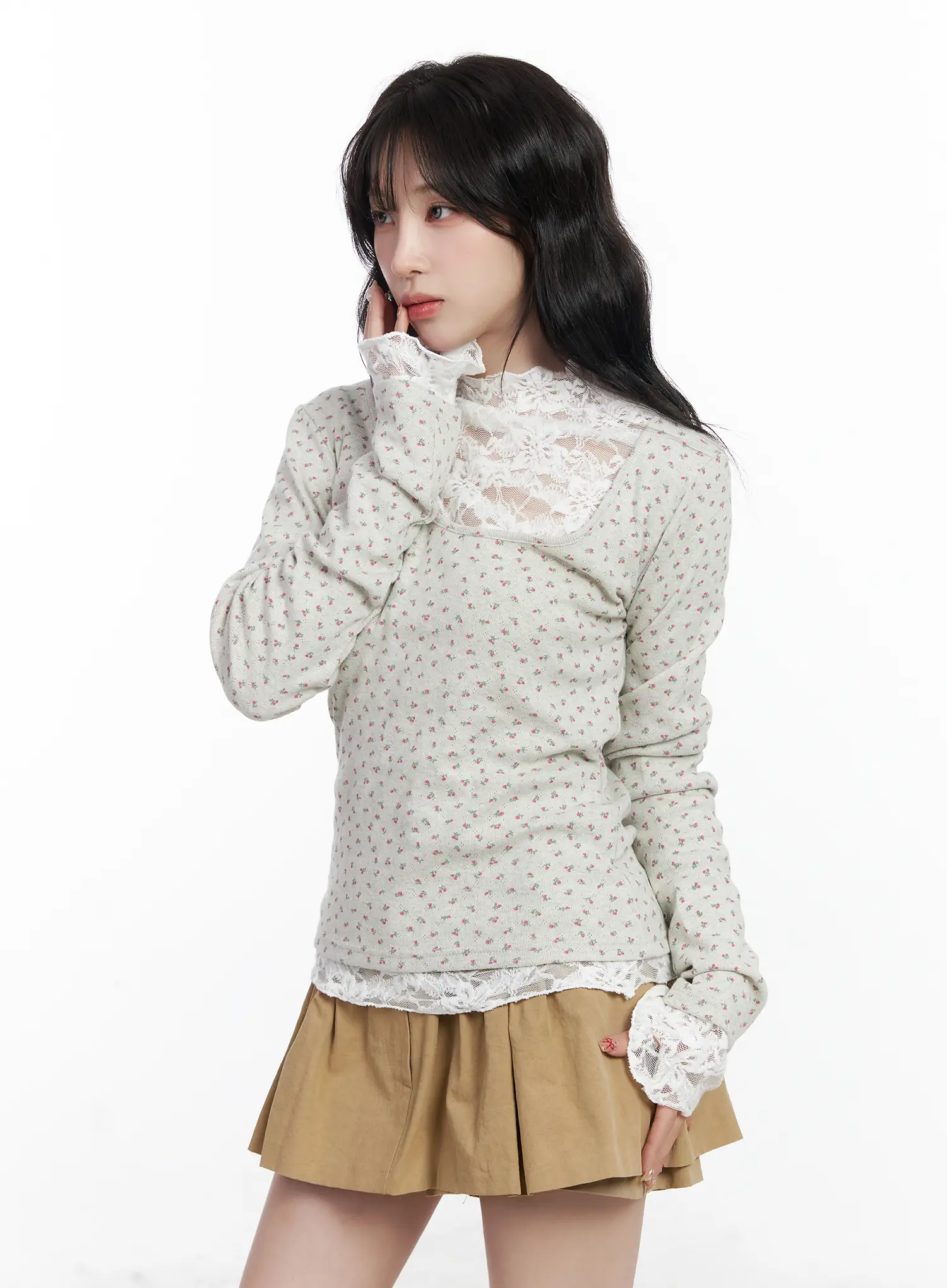 Floral Print U-Neck Long Sleeve Top CJ526 - Image 7