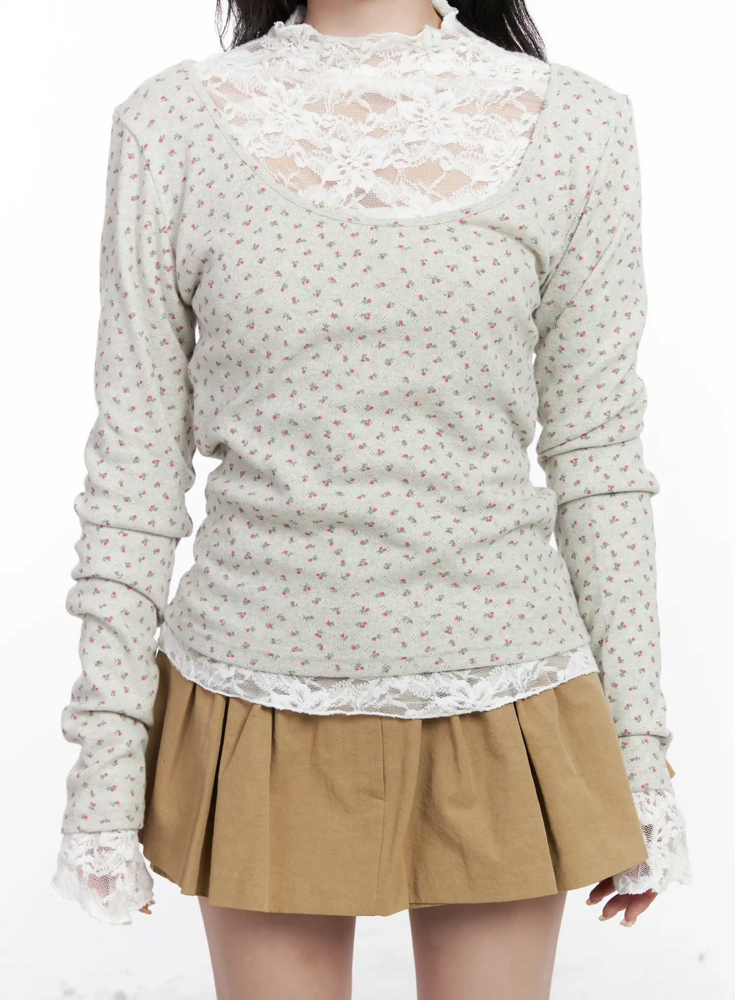 Floral Print U-Neck Long Sleeve Top CJ526 - Image 8