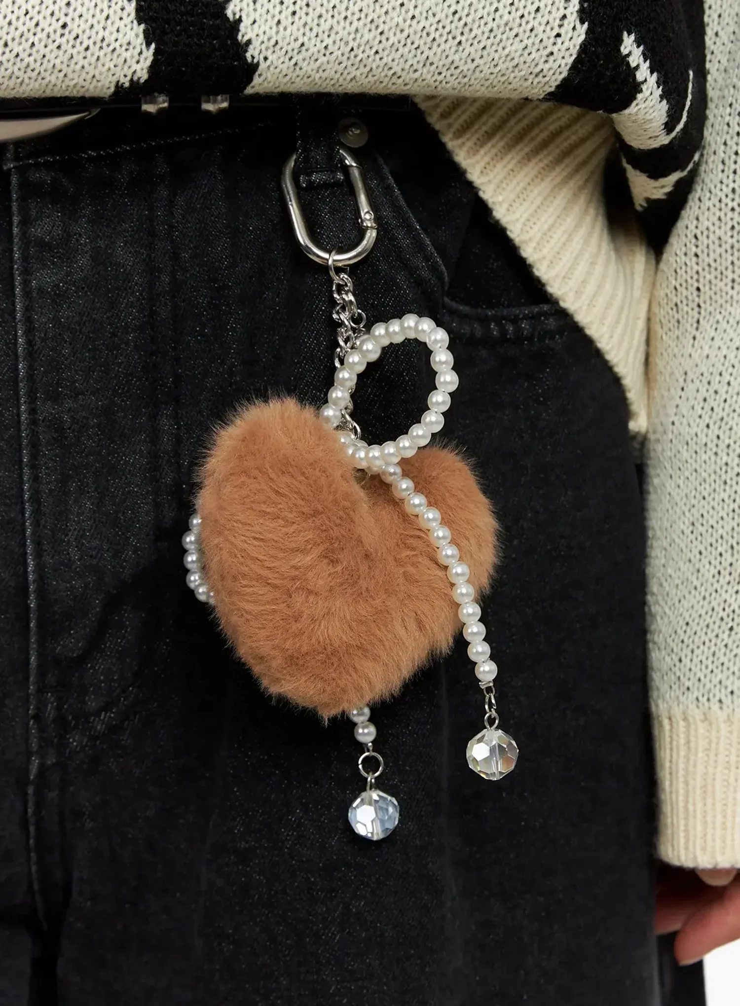 Fluffy Heart Ribbon Charm Keychain IO516 - Image 2